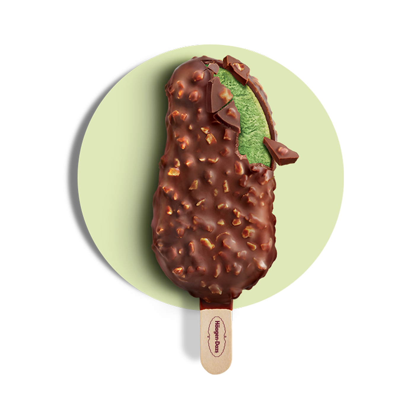 Haagen Dazs green tea and almond stickbar with a bite taken out